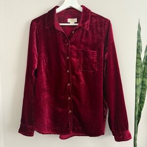 Anthropologie Maeve Karina Red Rouge Velvet Button Front Shirt 6